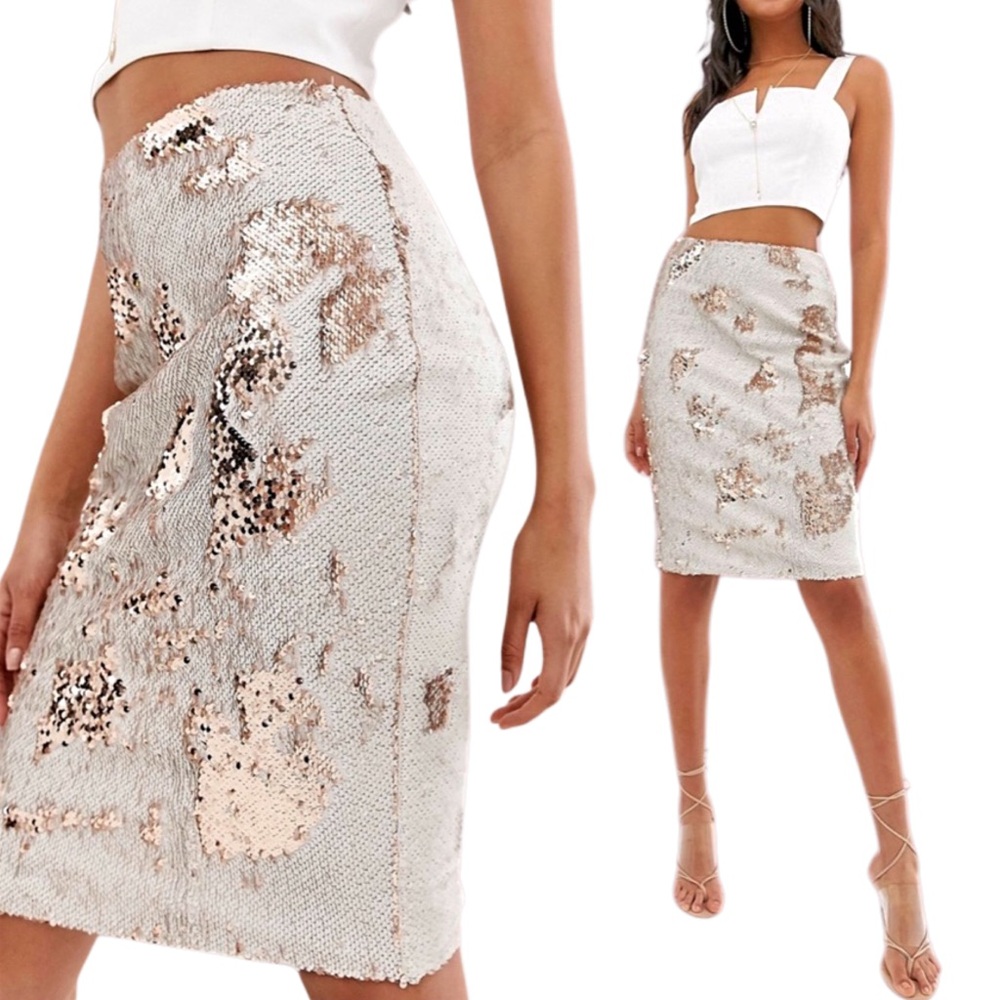 NWT* CHELSEA &‎ VIOLET 2-Way Sequin Side-Slit Midi Pencil Skirt
