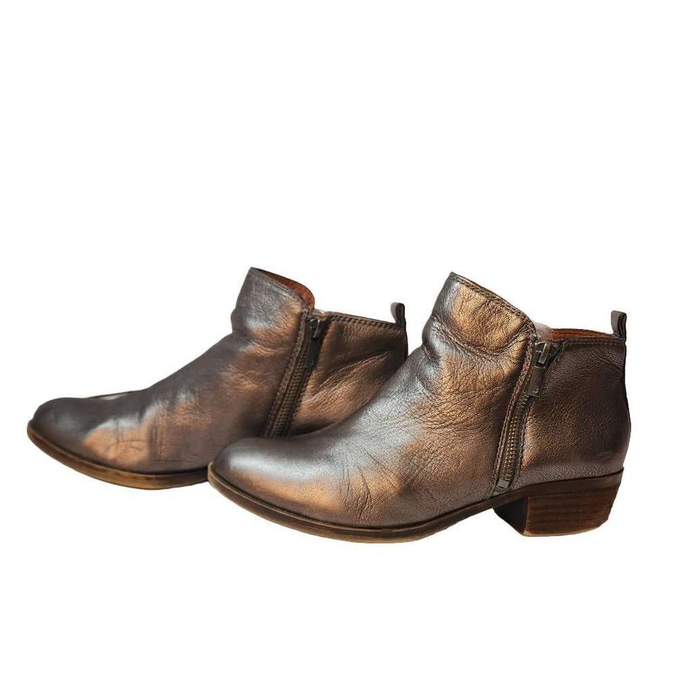 Lucky Brand Block Heel Ankle Booties  Women's Size 7.5M‎  Shiny Leather