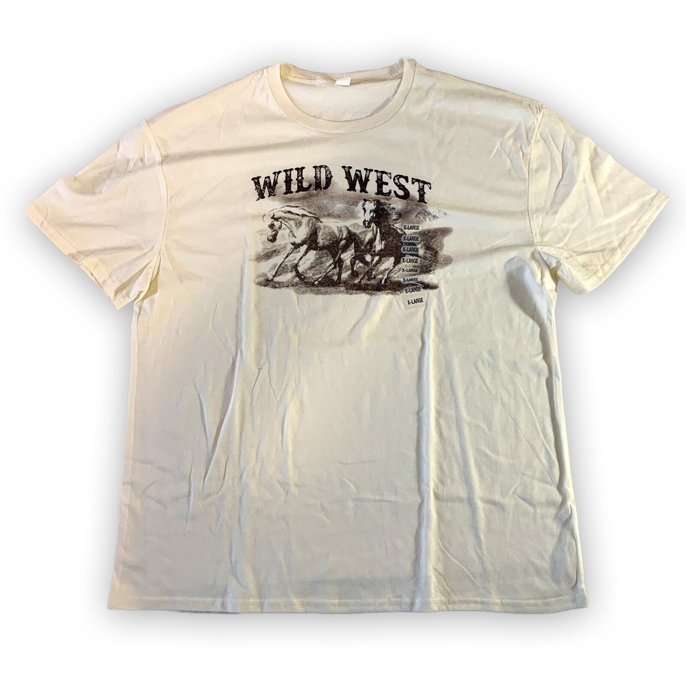 Wild West‎ Mustang Horses Lightweight T-Shirt Cream/Ivory Sz X-Large