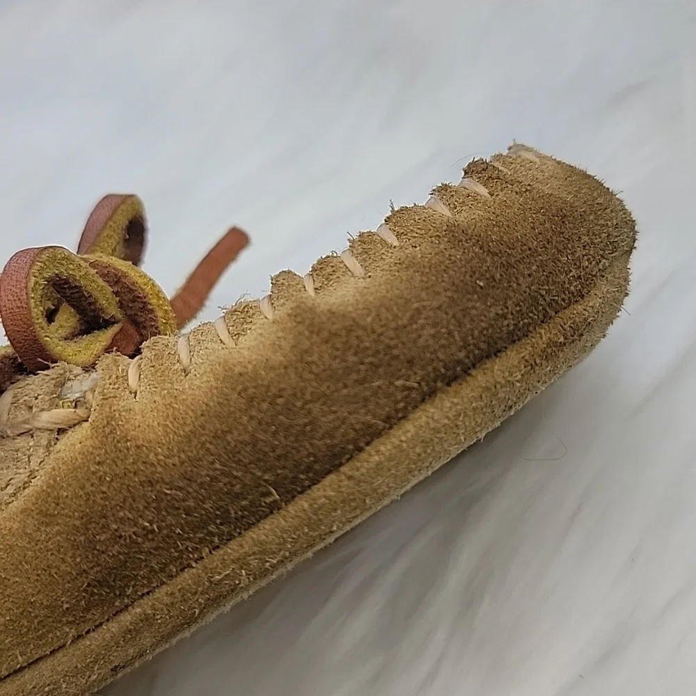 POLO RALPH LAUREN Tan Suede Shearling Preppy Loungewear Boho Moccasin Slippers - Picture 9 of 10