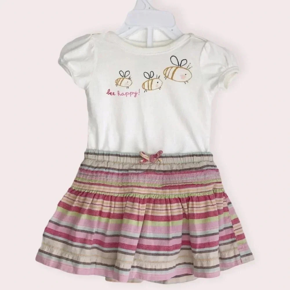Baby Gap skirt outfit Bee Happy pastel linen stripes size‎ 3-6 months