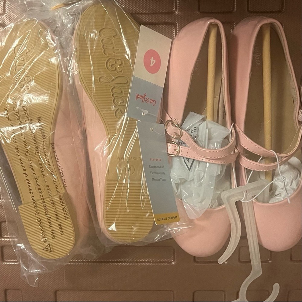 2 pc Cat & Jack Pink  Amelia Kids Flats Shoes Size 4 New no box - Picture 2 of 2