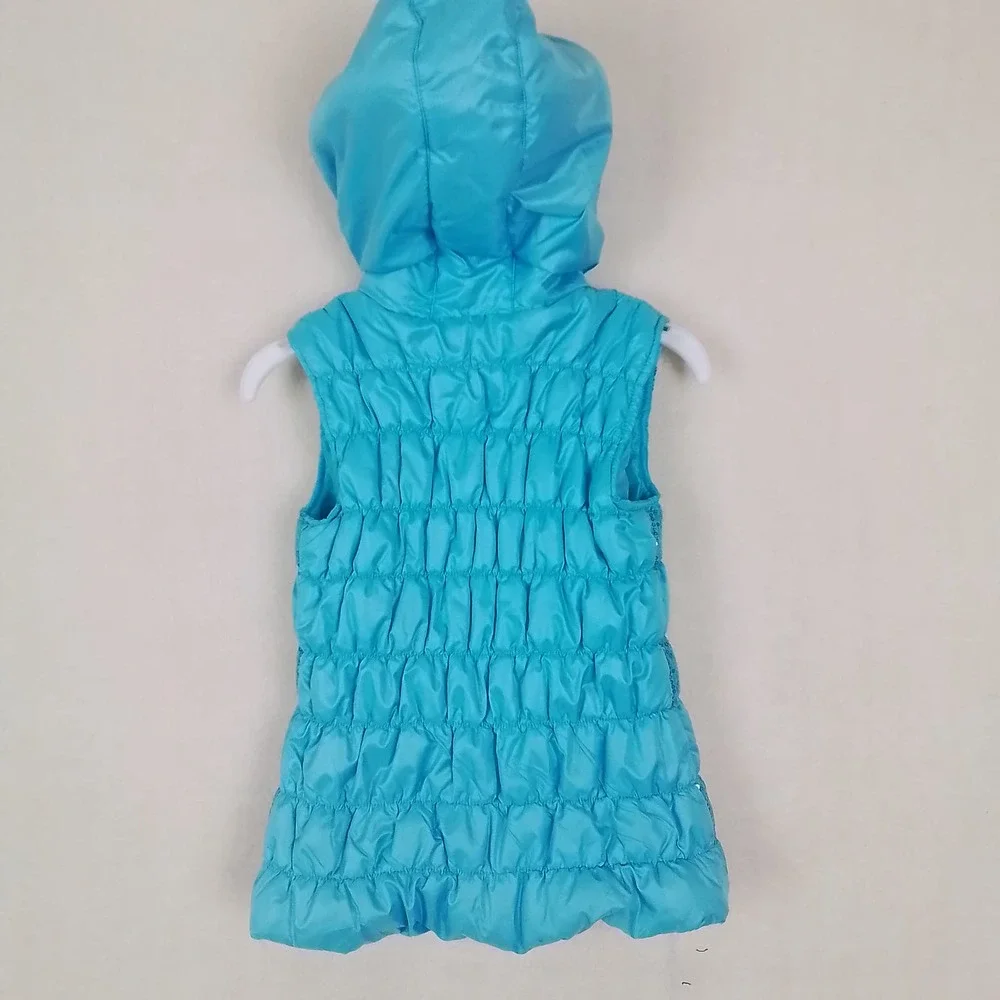 Girl's Lightweight Puffer Vest Hoodie Size Small in Blue w/ Sequins - Picture 2 of 9