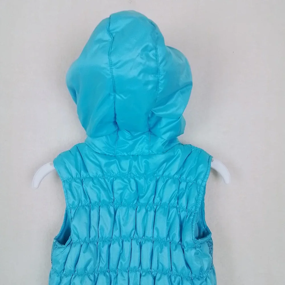 Girl's Lightweight Puffer Vest Hoodie Size Small in Blue w/ Sequins - Picture 7 of 9