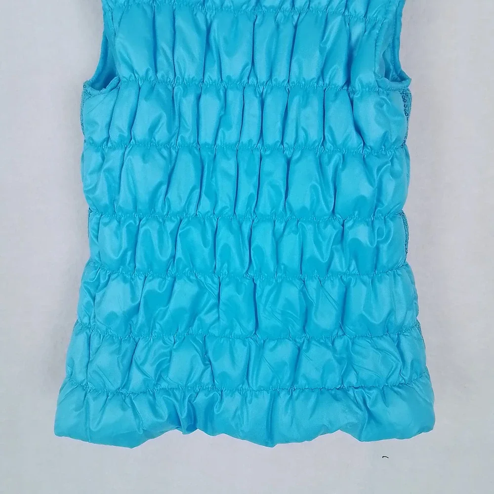 Girl's Lightweight Puffer Vest Hoodie Size Small in Blue w/ Sequins - Picture 8 of 9