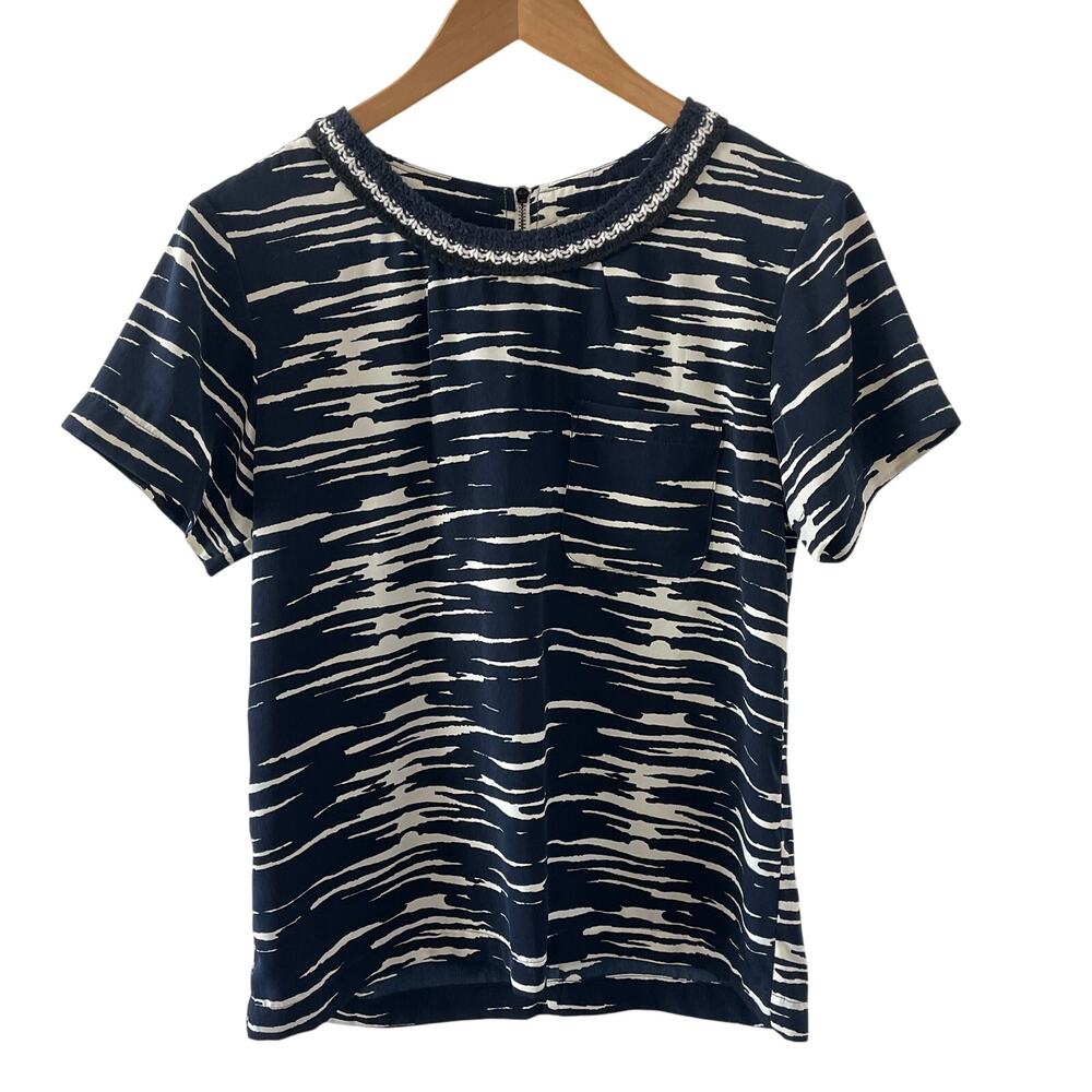 Sea New York Top Womens 2 Blue Print Nautical Coastal Classic Silky Preppy