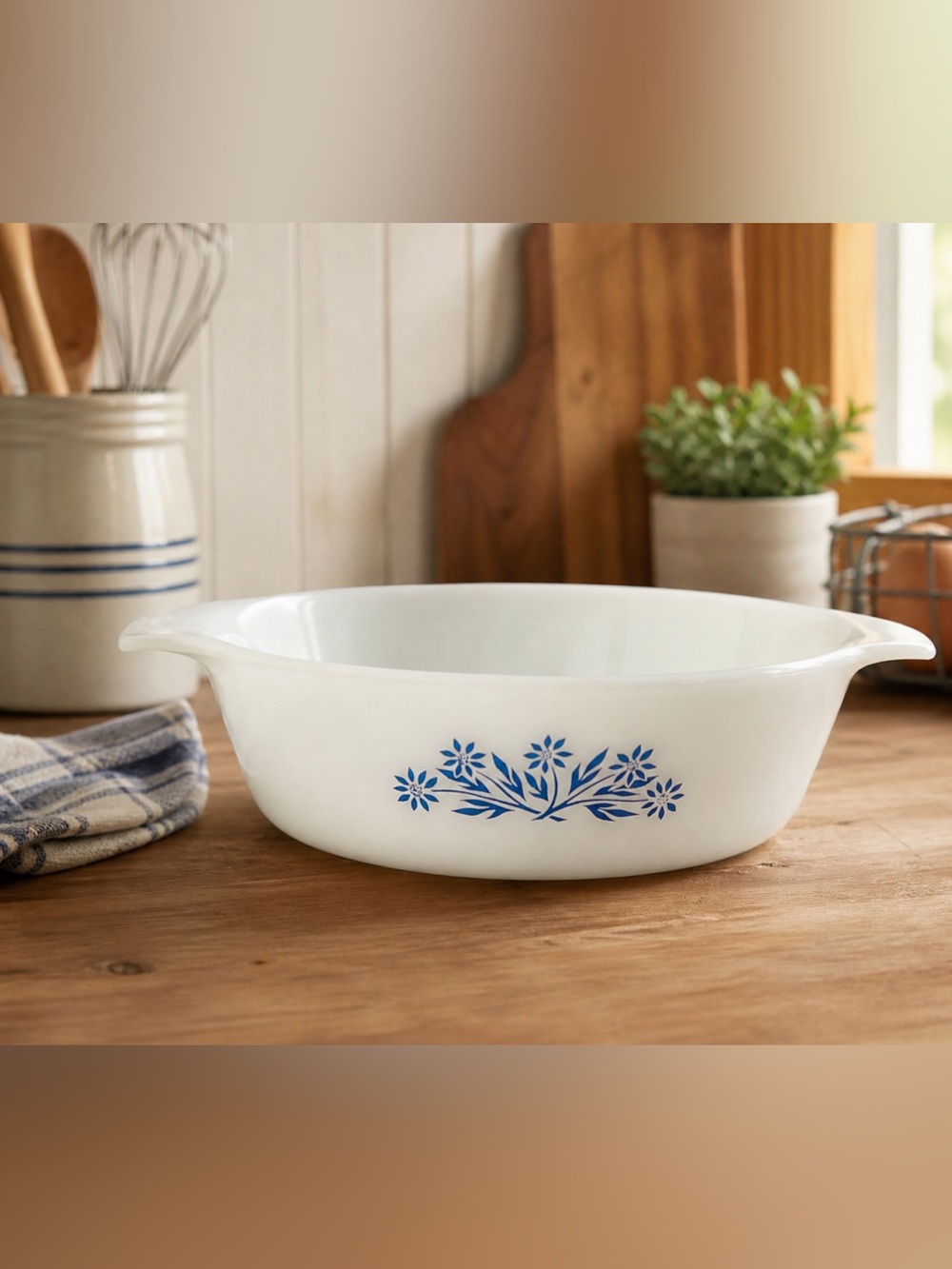 Vintage Fire King Blue Cornflower Casserole Dish Anchor Hocking Milk Glass