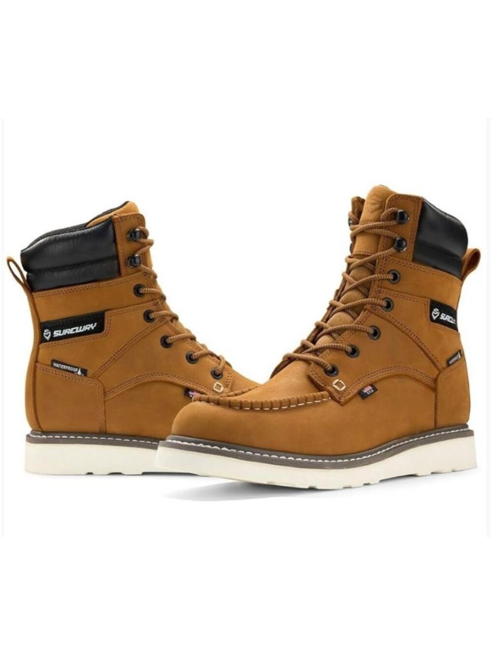 Sureway Mens Moc Toe Waterproof Work Boots Light Brown Size 9 NEW