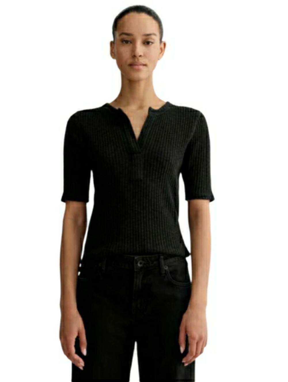 NWT Everlane The Rib-Knit Short-Sleeve Henley- S