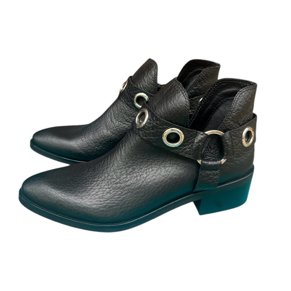 Kaanas Morelia Harness Grommet Open-Ankle Bootie Boot Black Leather Size 6.5