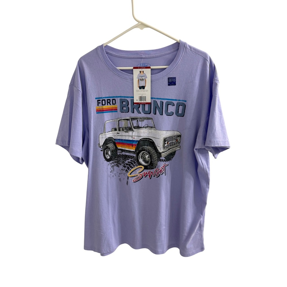 Ford Bronco Sunset Graphic T-Shirt Lavender Purple Cotton XL New With Tags