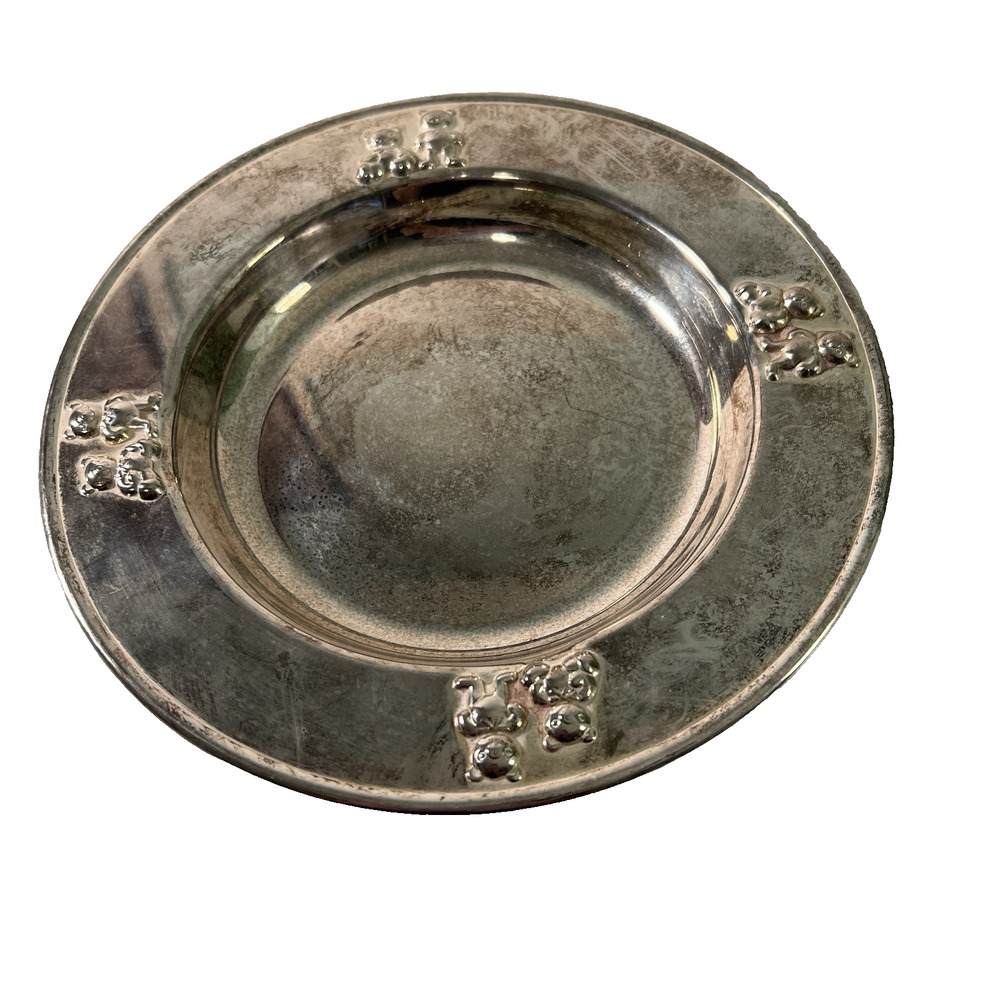 Godinger Silver Art Co Children's Bowl Plate Teddy Bears Silver Plate 7.2 " Baby
