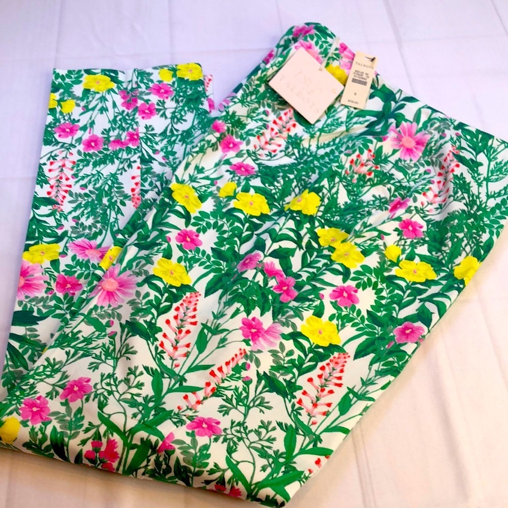 NWT RSVP Talbots green yellow pink multicolor floral print pants side zip size 6