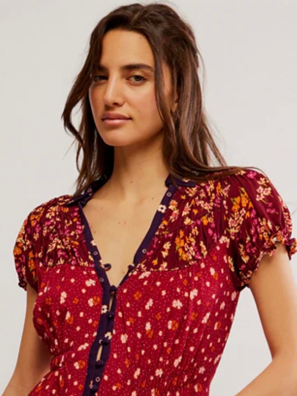 Free People Bella Blouse- Earth Red Combo