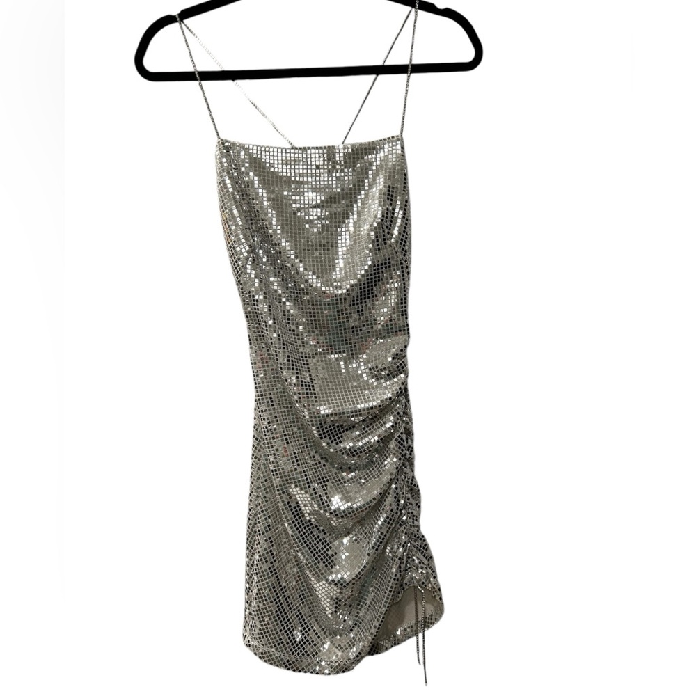 ZARA Party‎ Dress Silver sparkly sequins mini Size XS
