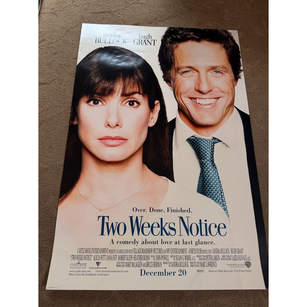 Two Weeks Notice Movie Poster 2002 Sandra Bullock Hugh Grant Original 27x40 DS