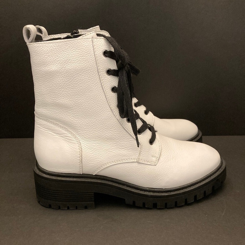 Crown Vintage Combat Boot White Leather Womens 10 M Side Zip Lace Up - Picture 3 of 12