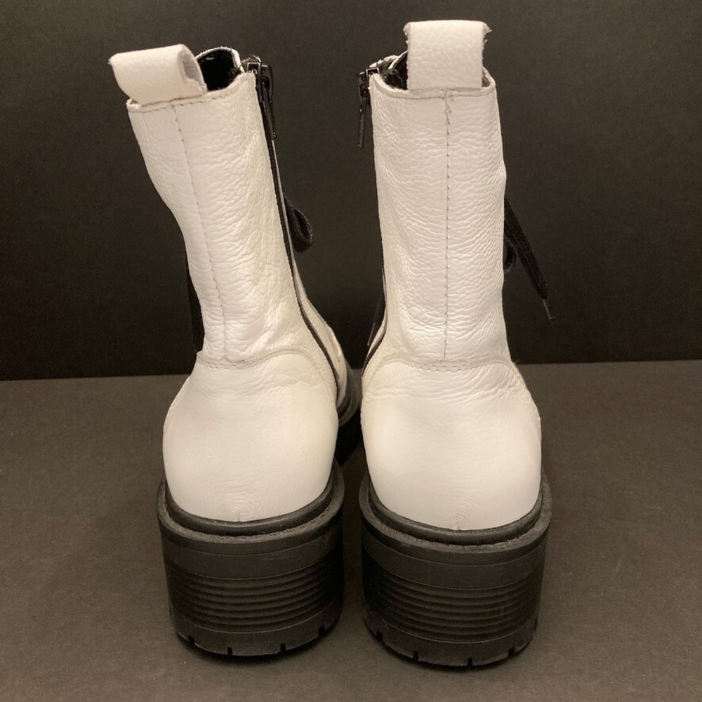 Crown Vintage Combat Boot White Leather Womens 10 M Side Zip Lace Up - Picture 5 of 12