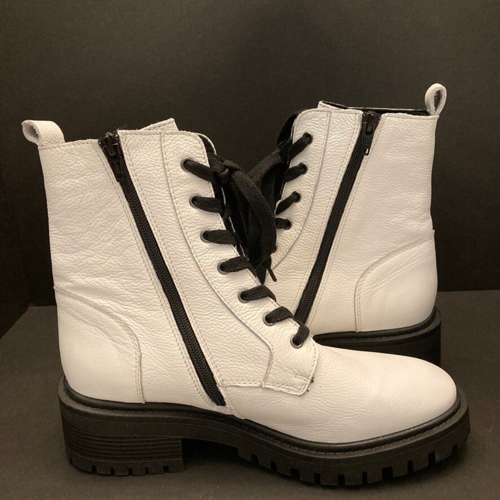 Crown Vintage Combat Boot White Leather Womens 10 M Side Zip Lace Up - Picture 7 of 12