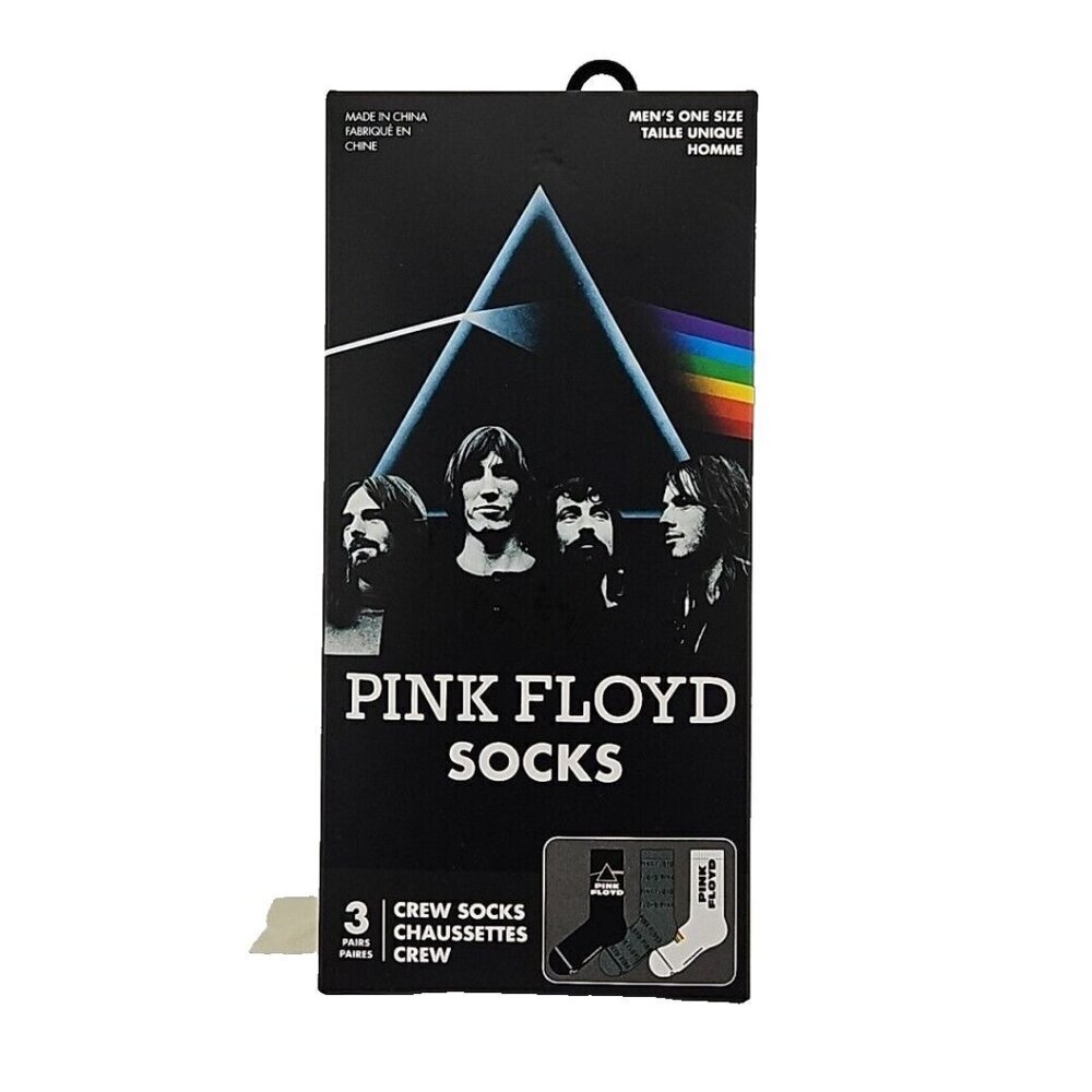 Pink‎ Floyd Socks 3 (Three) Pairs Size 7-12 Black, White, & Gray Y2K Retro Rock