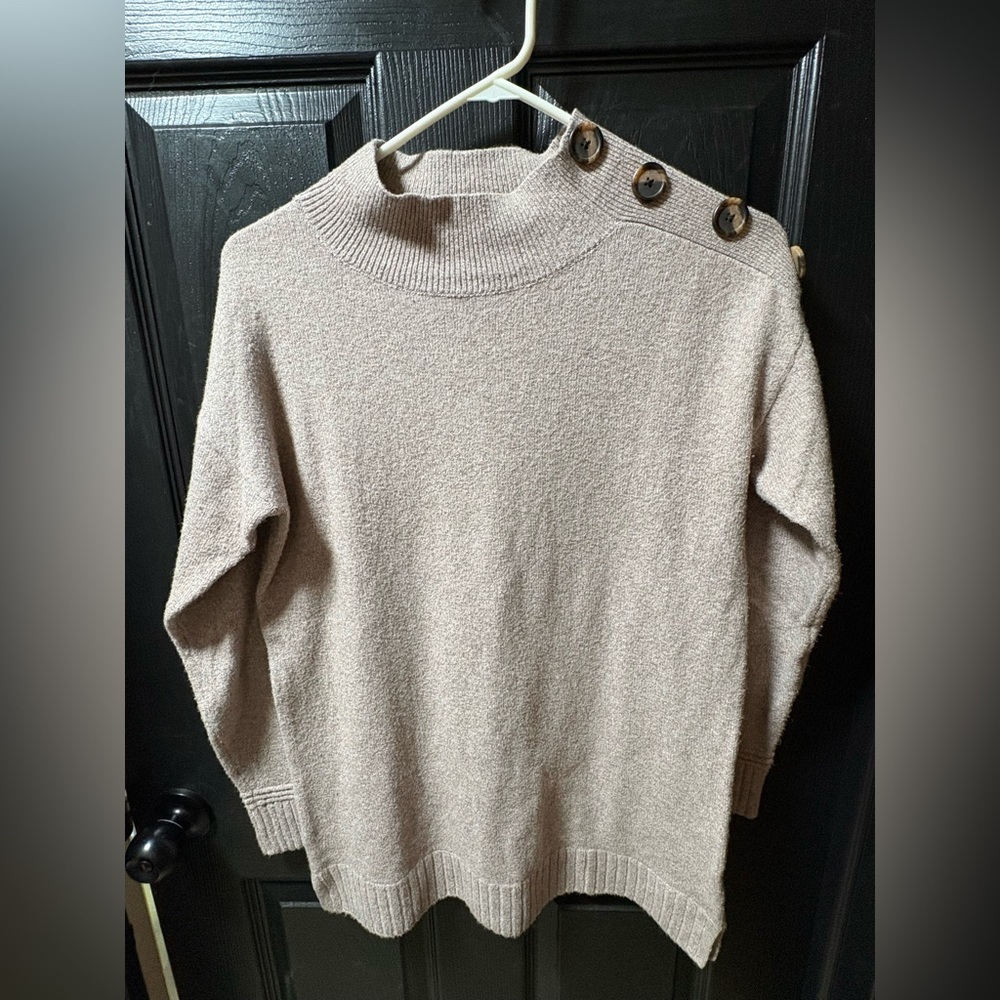 LOFT Tan Button-Shoulder Sweater