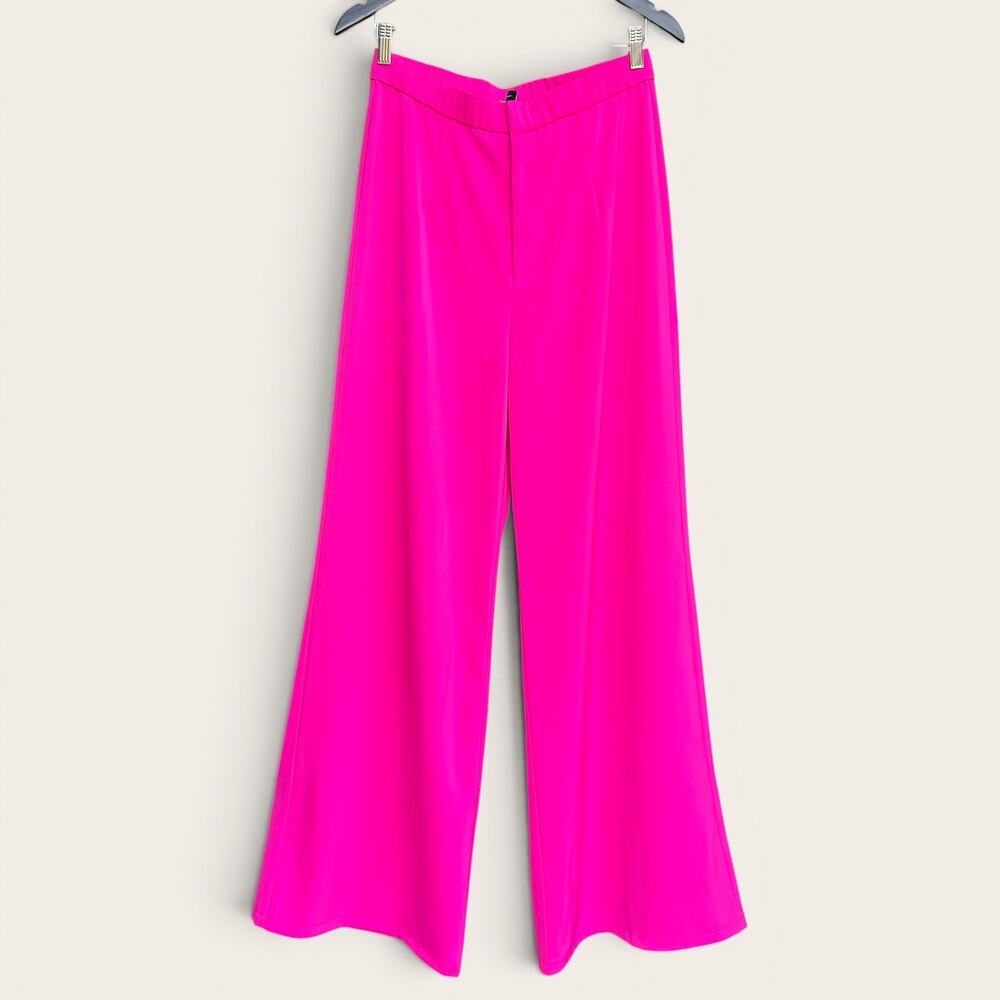 Naked Wardrobe Pink Wide Leg Pants High Rise Zip Front Stretch Size L NWT - Picture 2 of 6