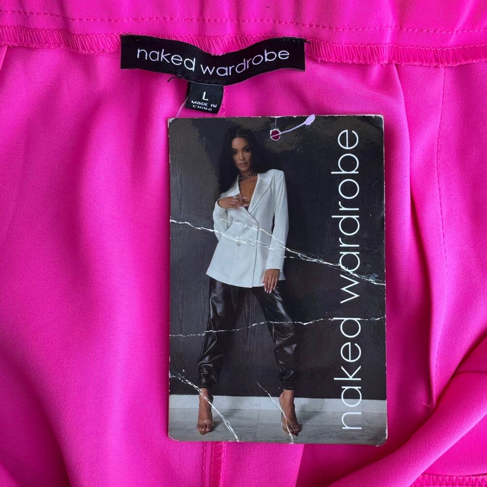Naked Wardrobe Pink Wide Leg Pants High Rise Zip Front Stretch Size L NWT - Picture 6 of 6