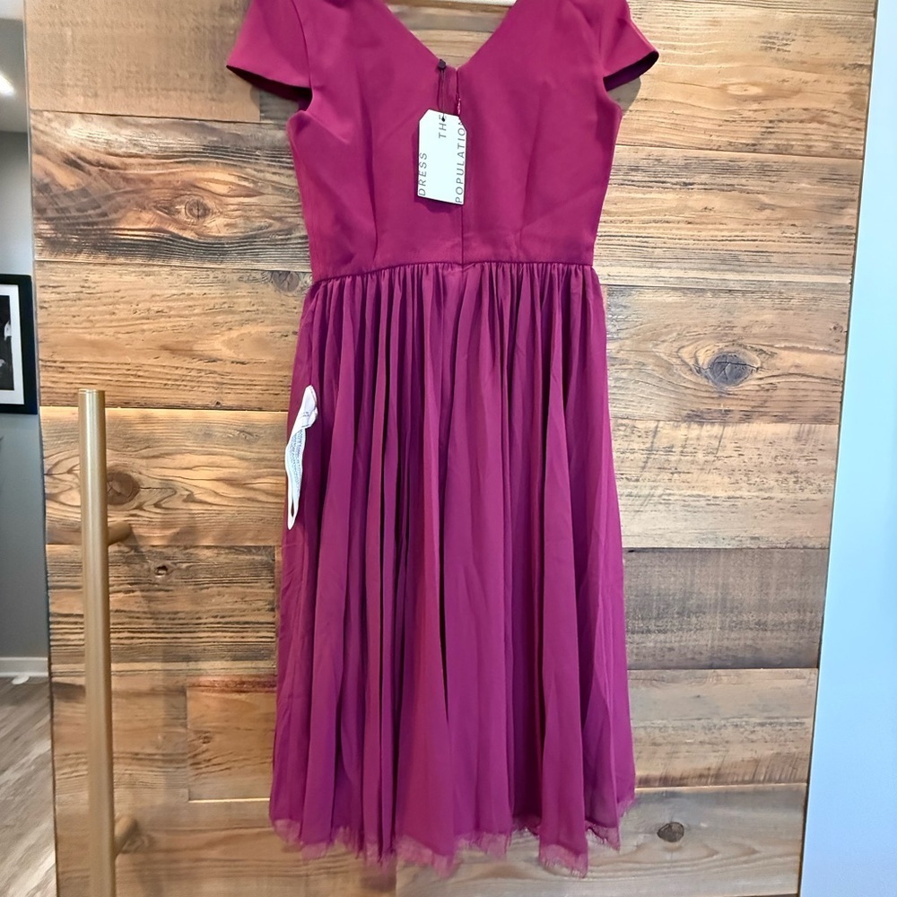 Dress The Population ‘Corey’Burgundy Dress MRSP $198 - Picture 7 of 9