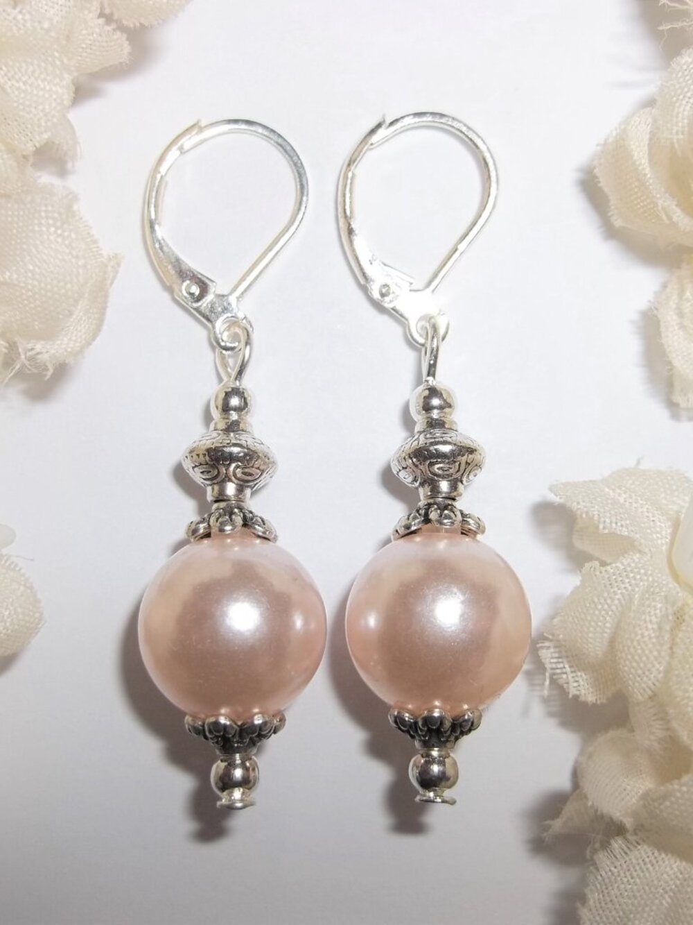 Pearl Earrings Light Pink Blush Silver Beaded Dangle Drop Jewelry Gift NWT D845