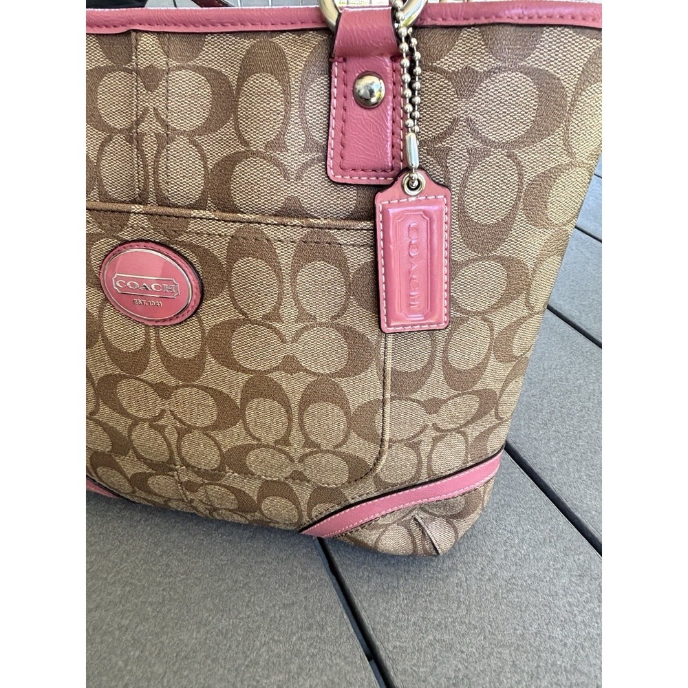 COACH Signature Peyton Tote - F18917 - Tan And Magenta - Picture 5 of 10