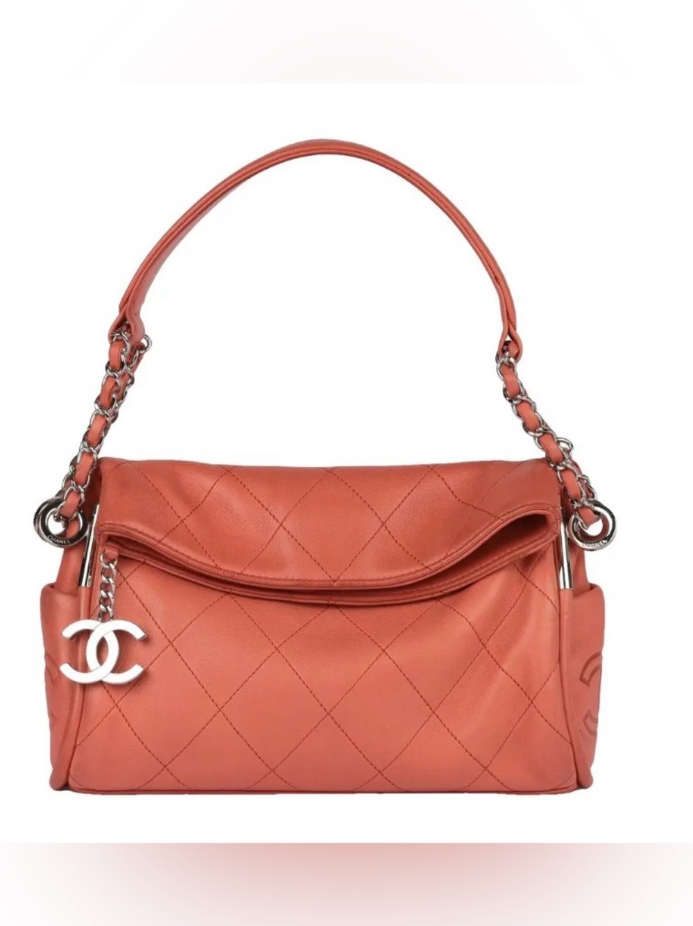 CHANEL Hot Pink Quilted Leather Shoulder Bag with Chain and CC Charm