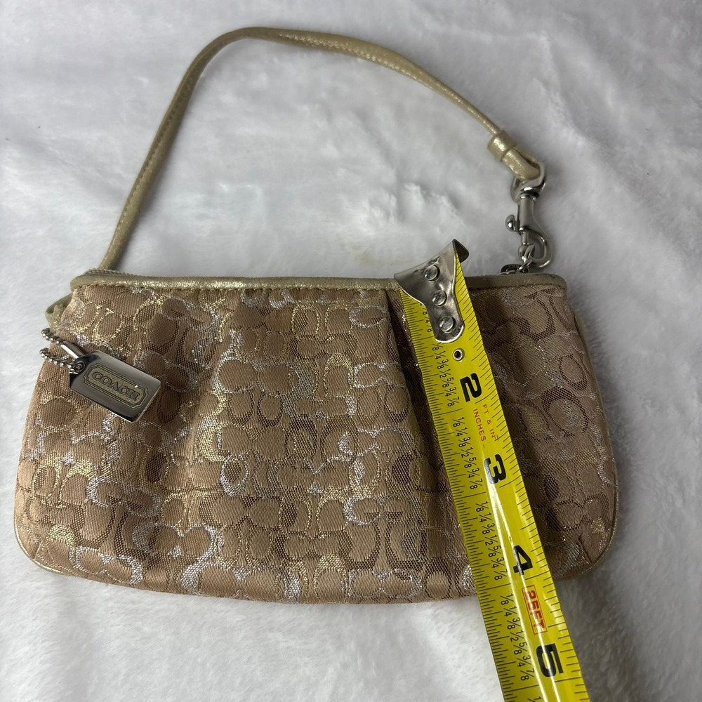 Y2K COACH Wristlet Monogram Metallic Canvas Gold Bronze Silver Zip 7" - Picture 7 of 7