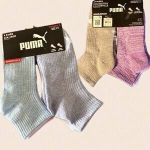 Puma Womens 6 Pairs Quarter Crew Socks Sport Cushion Arch Support Varied Colors