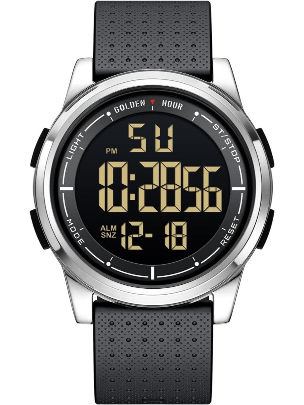 Men's Silver Rubber Strap Ultra-Thin Minimalist Sports Waterproof Digital Watch