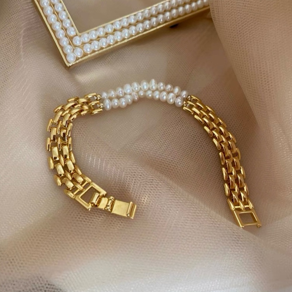 Gold and Pearl Bracelet 18k Gold and 925 Sterling‎ Silver