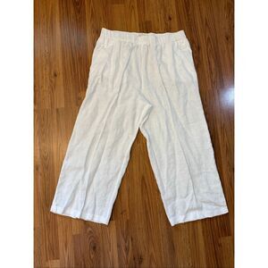 Cynthia Rowley Women's 100% Linen Wide Leg Cropped Pull-on Pants White XL