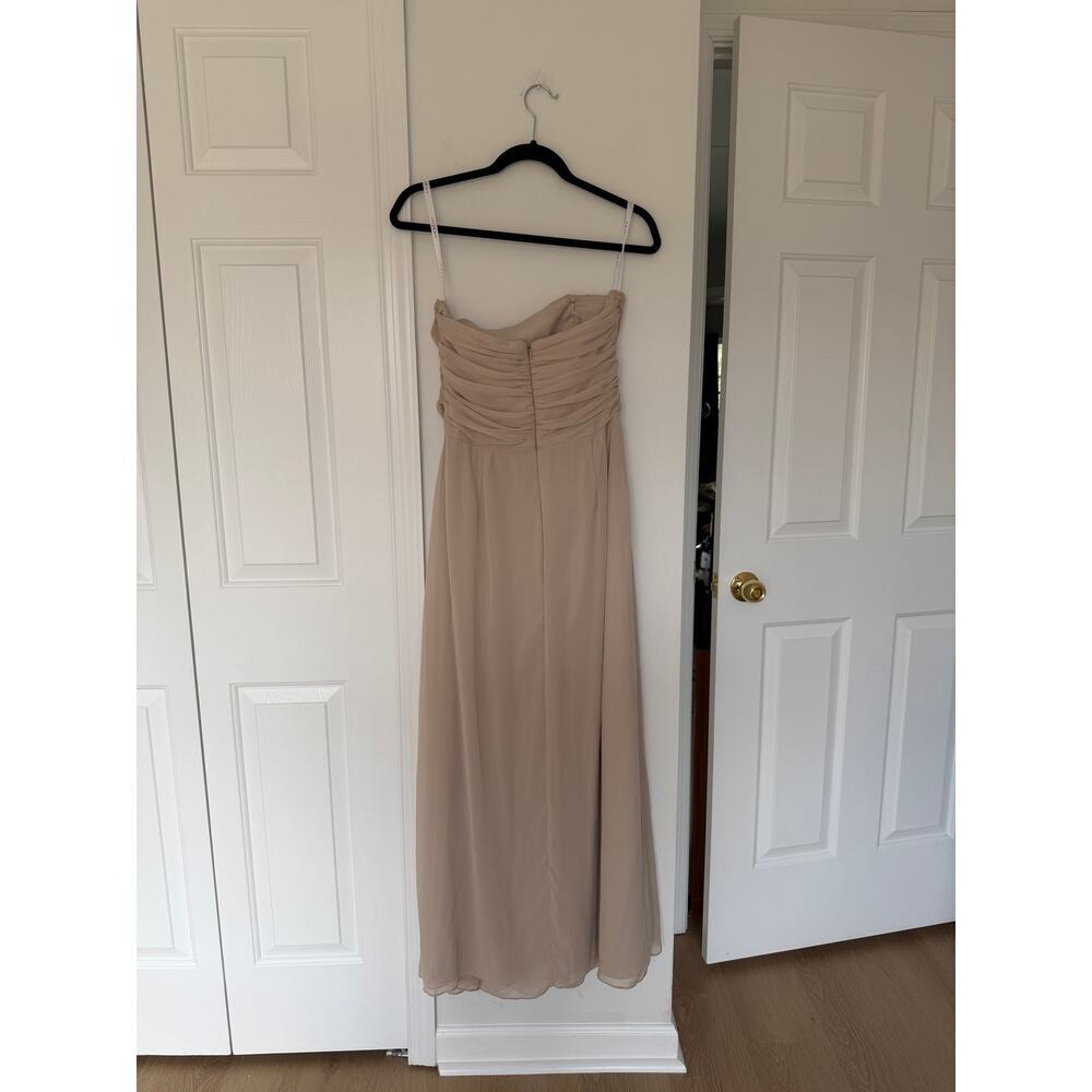 After Six Beige Cream Strapless Chiffon Maxi Bridesmaid Gown - Picture 6 of 7