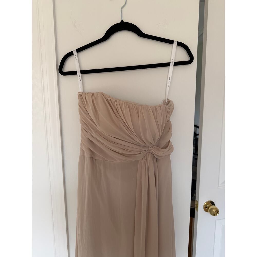 After Six Beige Cream Strapless Chiffon Maxi Bridesmaid Gown - Picture 7 of 7
