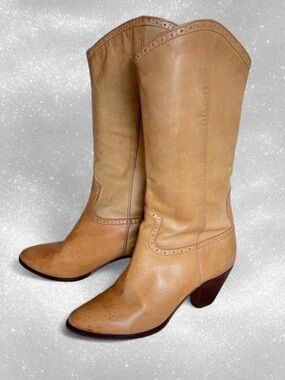 Vintage 1970s Banana Leather Mid-Calf  Cowboy Boots.