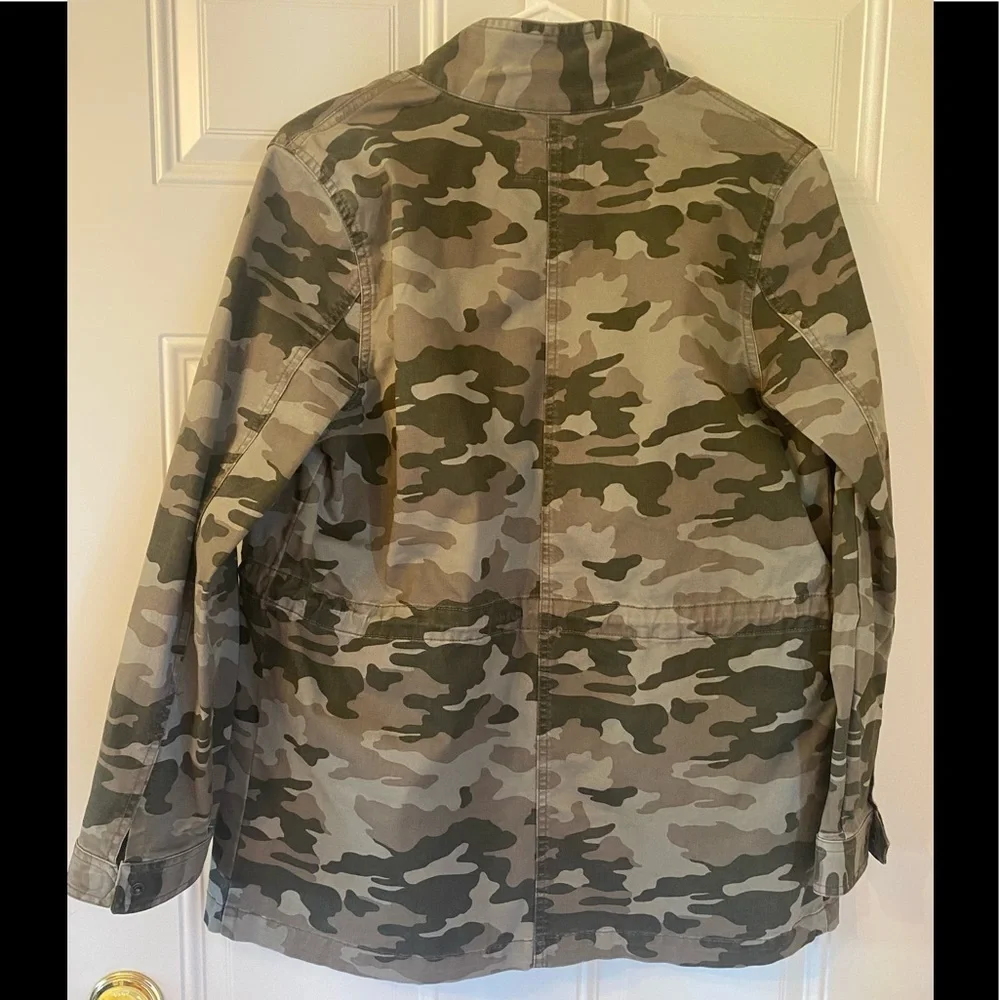 Olive Camo Utility Jacket Snap Up Pockets Stretch - Picture 3 of 9