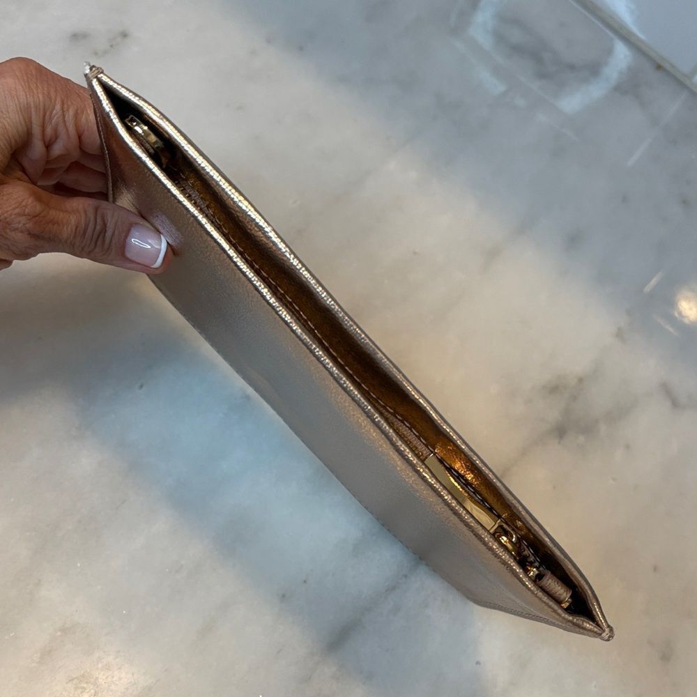Kate Spade Rose Gold Metallic Leather Pouch Clutch - Picture 10 of 13