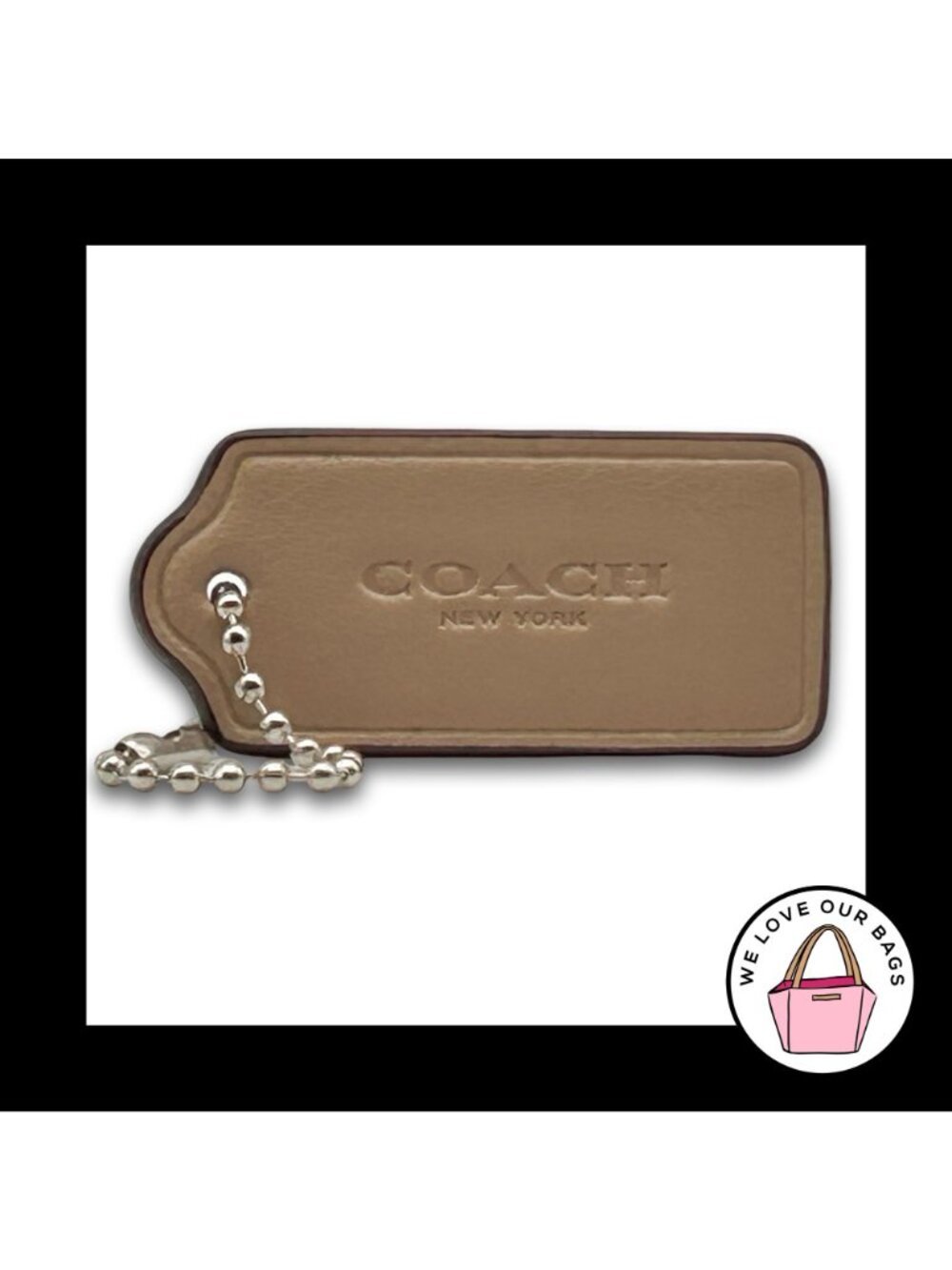 COACH HANG TAG 2" Bag Charm Keychain Fob New York Tan Light Brown Leather Nickel - Picture 3 of 4