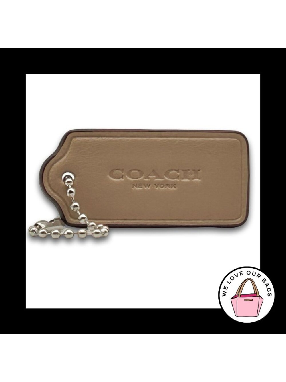 COACH HANG TAG 2" Bag Charm Keychain Fob New York Tan Light Brown Leather Nickel
