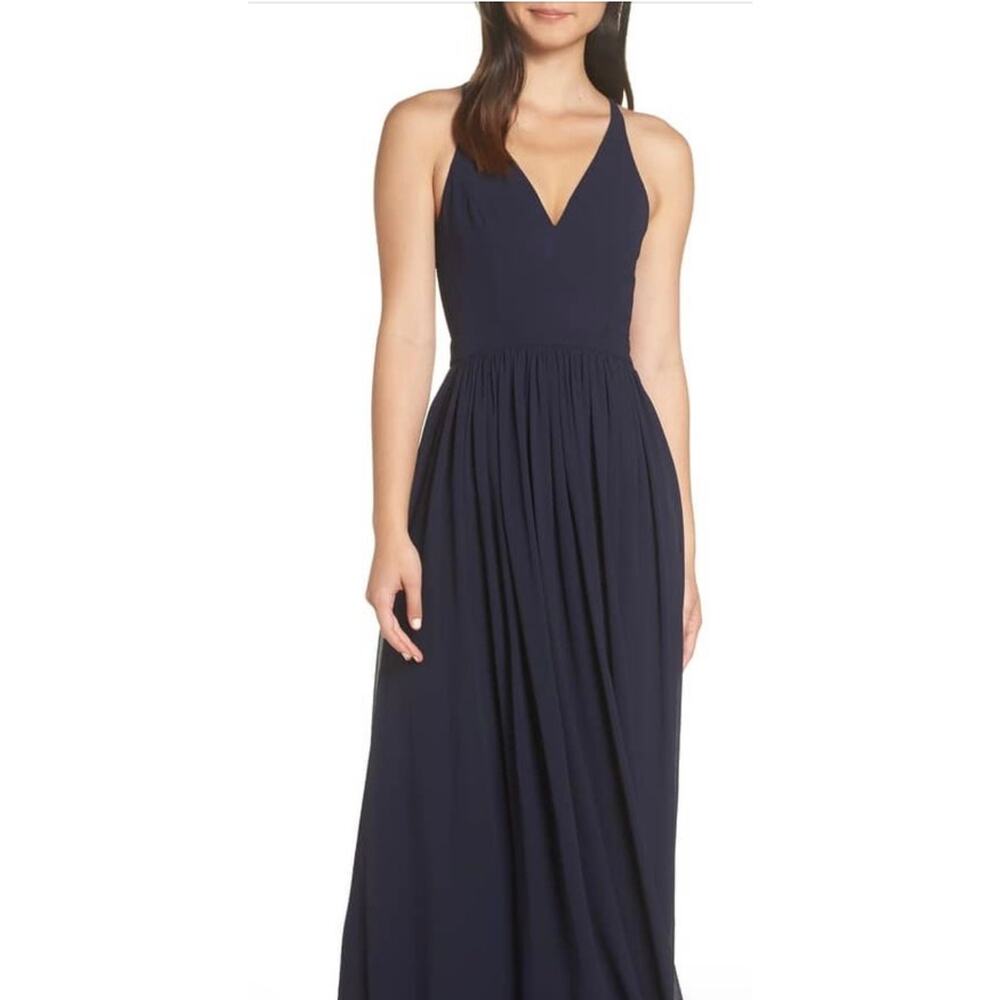 Lulus Everlasting Beauty Blue Maxi Dress Small Lace Back V-Neck Formal Evening