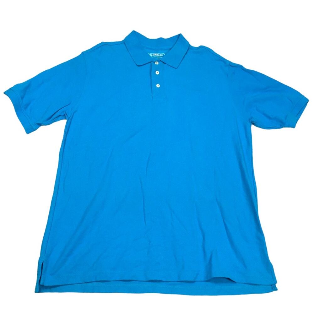 Magellan Outdoors Polo Shirt Pique Knit Blue Short Sleeve 100%‎ Cotton Men's L