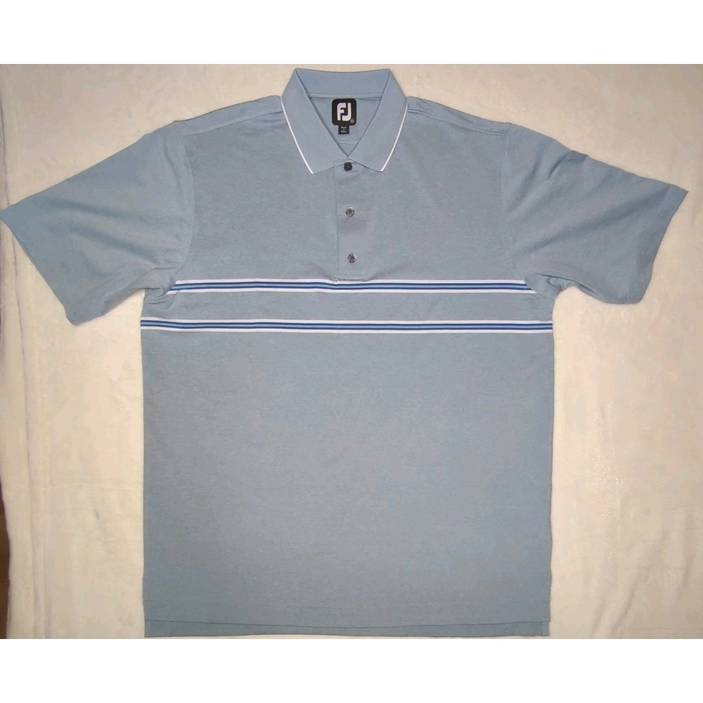 FootJoy FJ Polo Shirt Mens XL Blue/White Striped Pullover Short Sleeve Golf - Picture 3 of 12