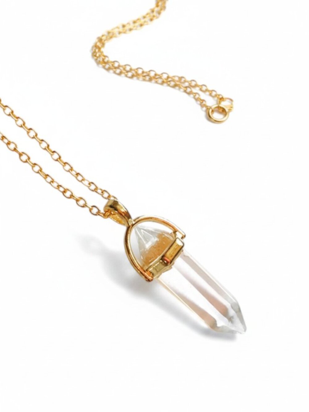Natural Quartz Crystal Bullet Pendant Necklace 18K Gold Plated Boho Minimalist