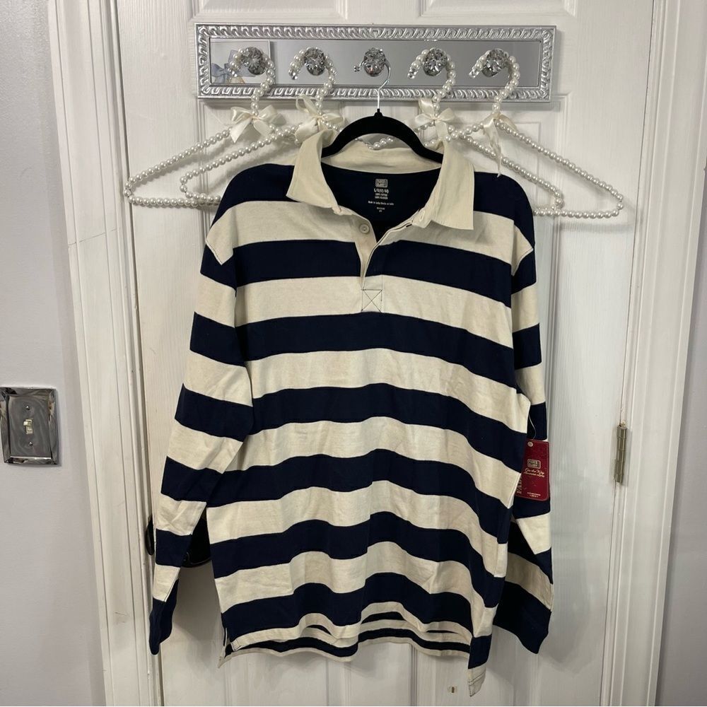 NEW Navy & White Stripped Long-sleeve Faded Glory