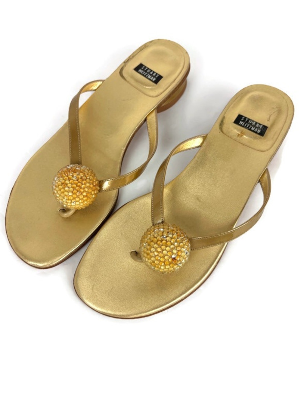 Stuart Weitzman Metallic Gold Thong Sandal With Seashell Accent