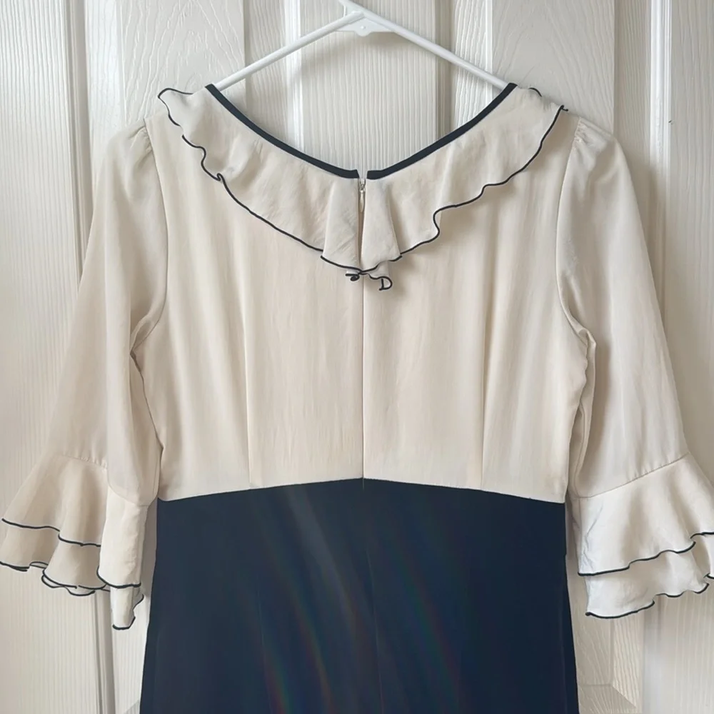 SunaUna 90s Ruffle Dress Sheath Velvet Goth Dress size 38 Ivory/Black Small - Picture 5 of 12